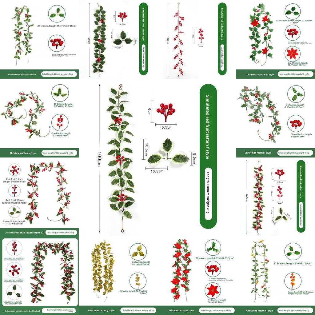 Christmas Simulation Red Fruit Vine With Artificial Pine Needles For Holiday Home Decor