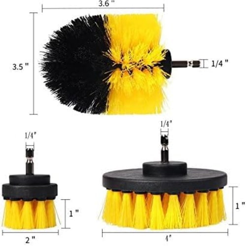 Generic Electric Drill Brush Set of 6 + Extension Rod (No Drill) Nylon Brushes, Medium Hardness, for Cleaning Windows, Car Frames, etc.