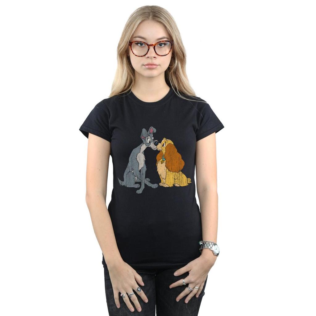 Disney Womens/Ladies Lady And The Tramp Distressed Kiss Cotton T-Shirt