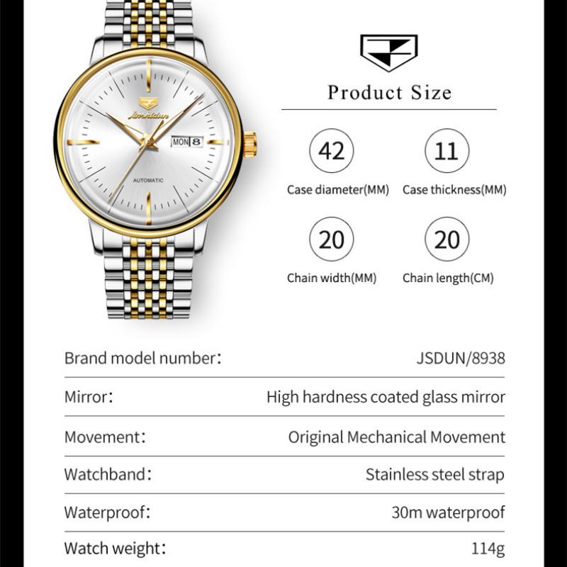 JINSHIDUN New Business and Leisure Men's Watch Business Simple Waterproof Luminous Automatic Mechanical High-end Men's Watch