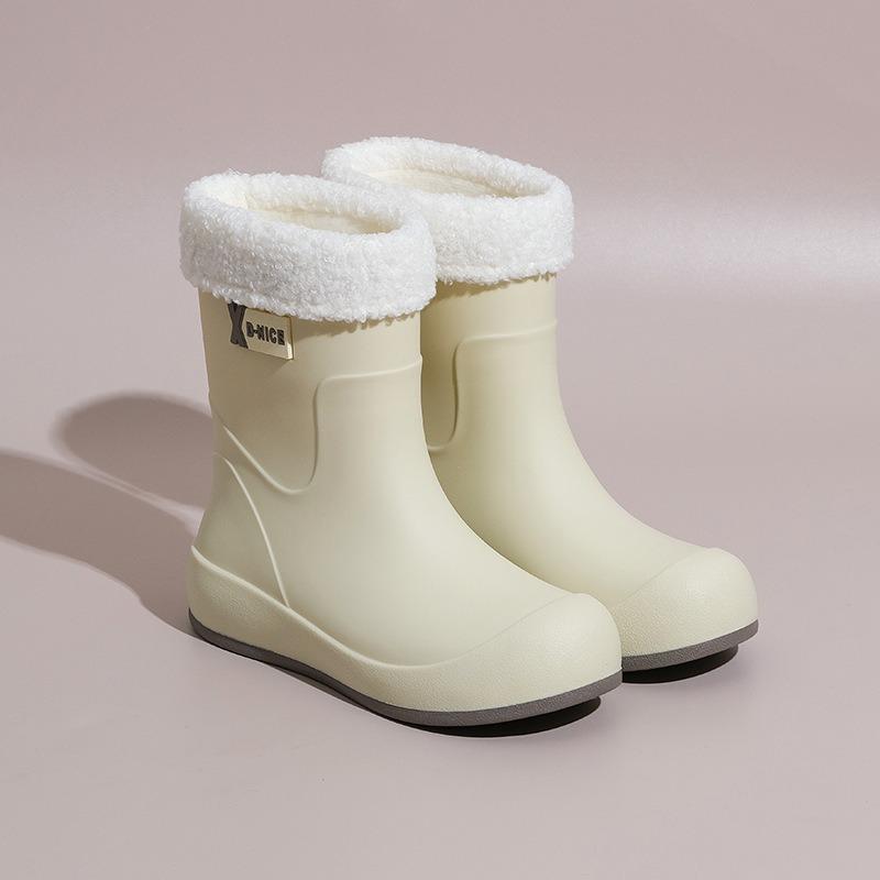 Women's Rain Shoes Rain Boots Medium Tube Velvet Warm Water Shoes Non-slip Waterproof Fashion Rubber Shoes
