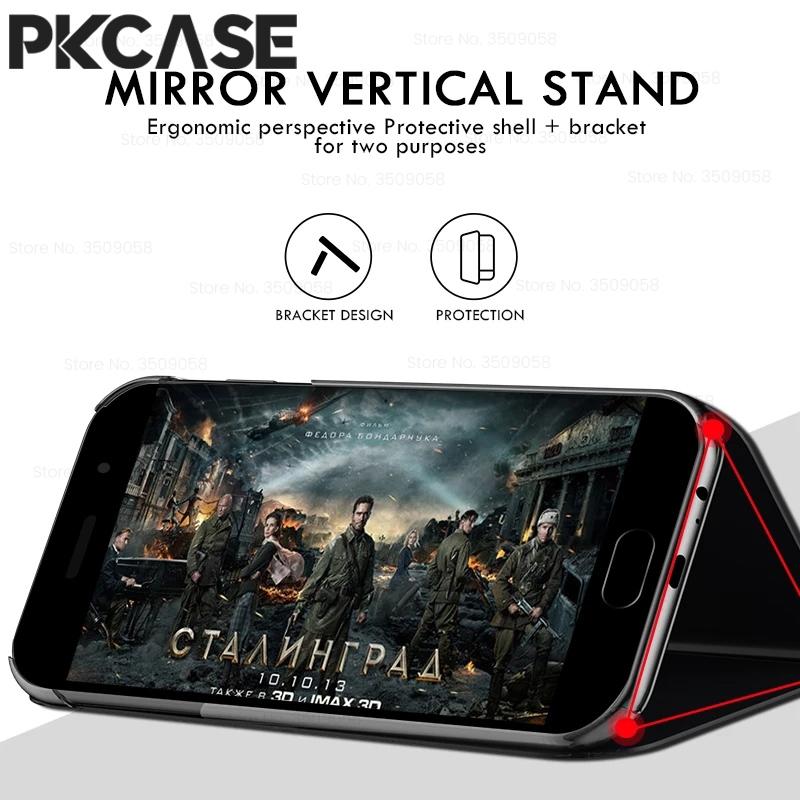 PKCASE Smart Mirror Klapphülle für Samsung A05 A05S A15 A35 A25 A33 A34 5G Note 20 Ultra Stoßfeste Leder-Ständer-Abdeckung