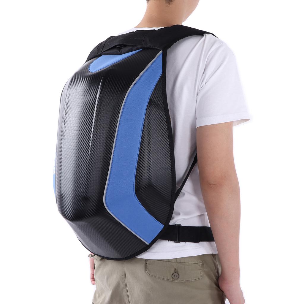 Waterproof Backpack Large Capacity Storage Bag PU Hard Shell with Reflective Strip for Riding Camping Hiking Blue