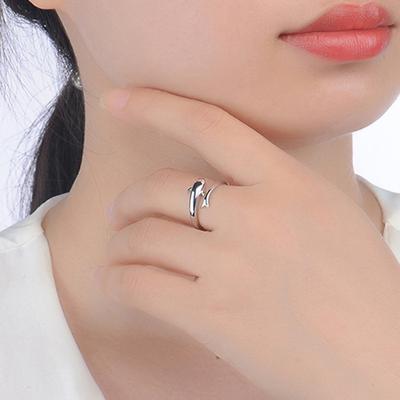 S925 Sterling Silver Romantic Dolphin Love Open Ring Korean Dolphin Ring Ornament