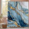 Blå Marmorerad Flow Art Duschdraperi, Dekorativt Duschdraperi för Badrum, Vattentätt Duschdraperi med Krokar