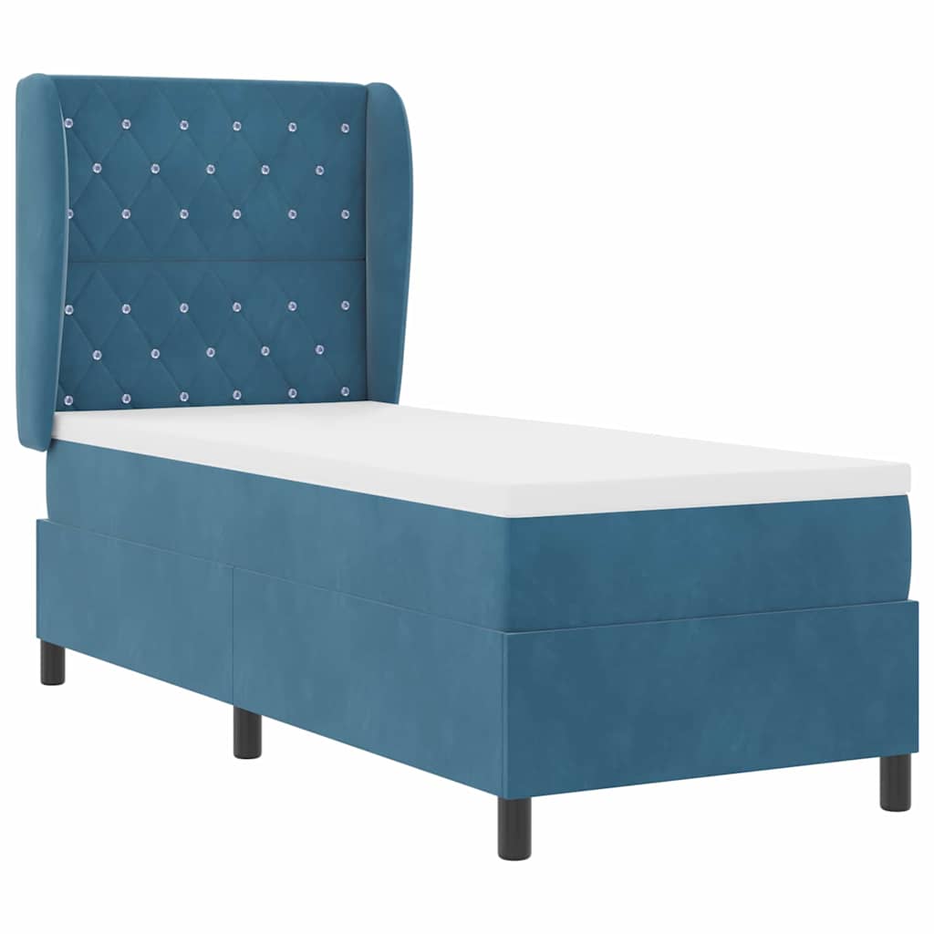 Box Spring Bed with Headboard Dark Blue 200 X 80 Cm Velvet