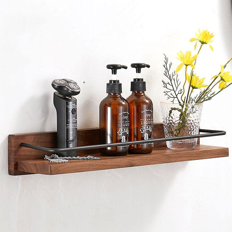 Solid Wood Bathroom Shower Stand Wall Mounted Dresser Storage Rack Black Towel Rack Shelf Bathroom Shelf Bath Shampoo Holder