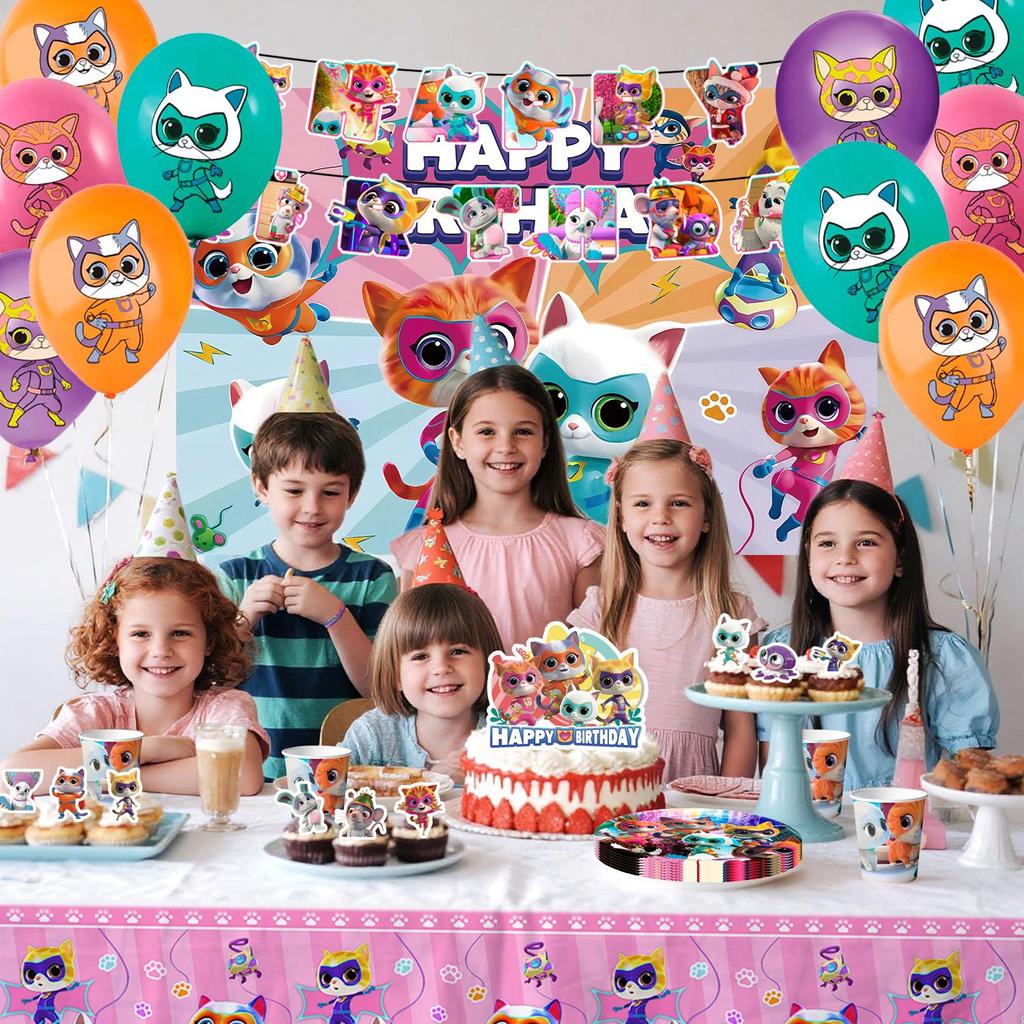 112Pcs Cartoon Birthday Party Decorations, Cartoon Accessories-Cartoon Backdrop Plates Balloons etc Party Supplies for Cartoon Birthday Favors & Decor