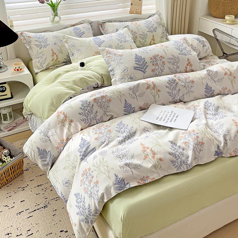 100% Cotton Bedding Set, Four Piece Sheet Set Comfort Set Girly Fresh Style Couple Bed Comforter Set