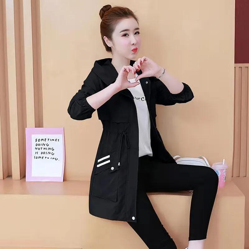 Plus Samt Windbreaker Damen Übergröße Damen Mittellanger Parka Herbst und Winter Taillenjacke Damen