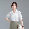 Women's French Commuter Style Pleated Short Sleeve Button-Up Shirt