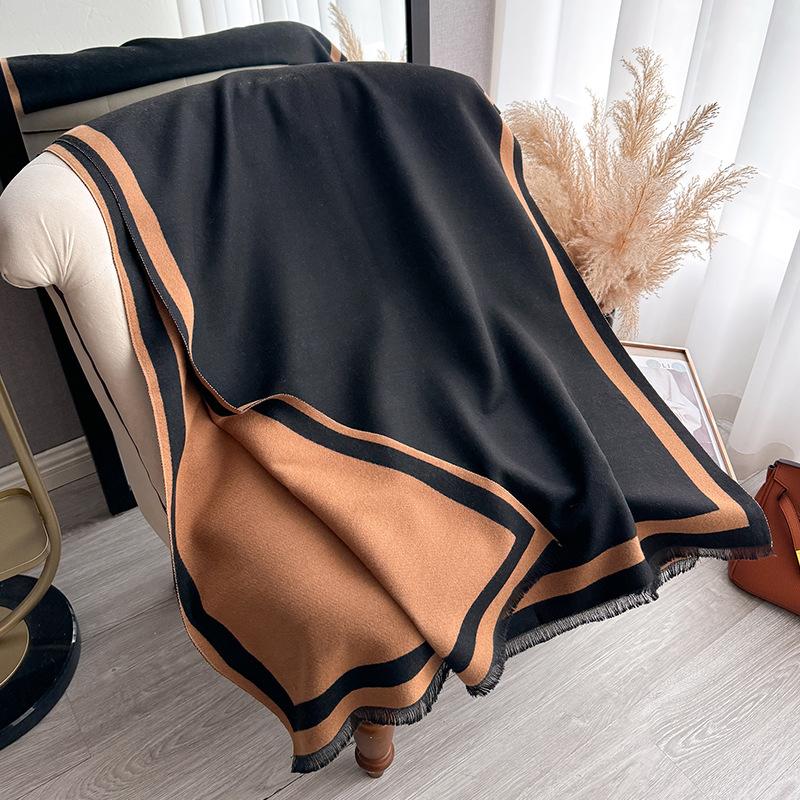 Autumn And Winter Simple Plain Color Soft Thickened Imitation Cashmere Scarf Women'S Elegant Versatile Double-Sided Contrasting Shawl Scarf