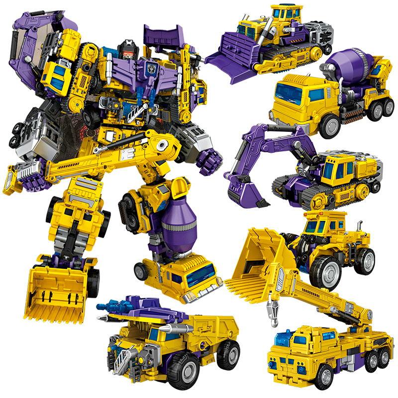 NBK 6 IN 1 New Transformation Toys Devastator Anime Action Figure Engineering Truck Bulldozer Excavator Blender Model Kids Gift