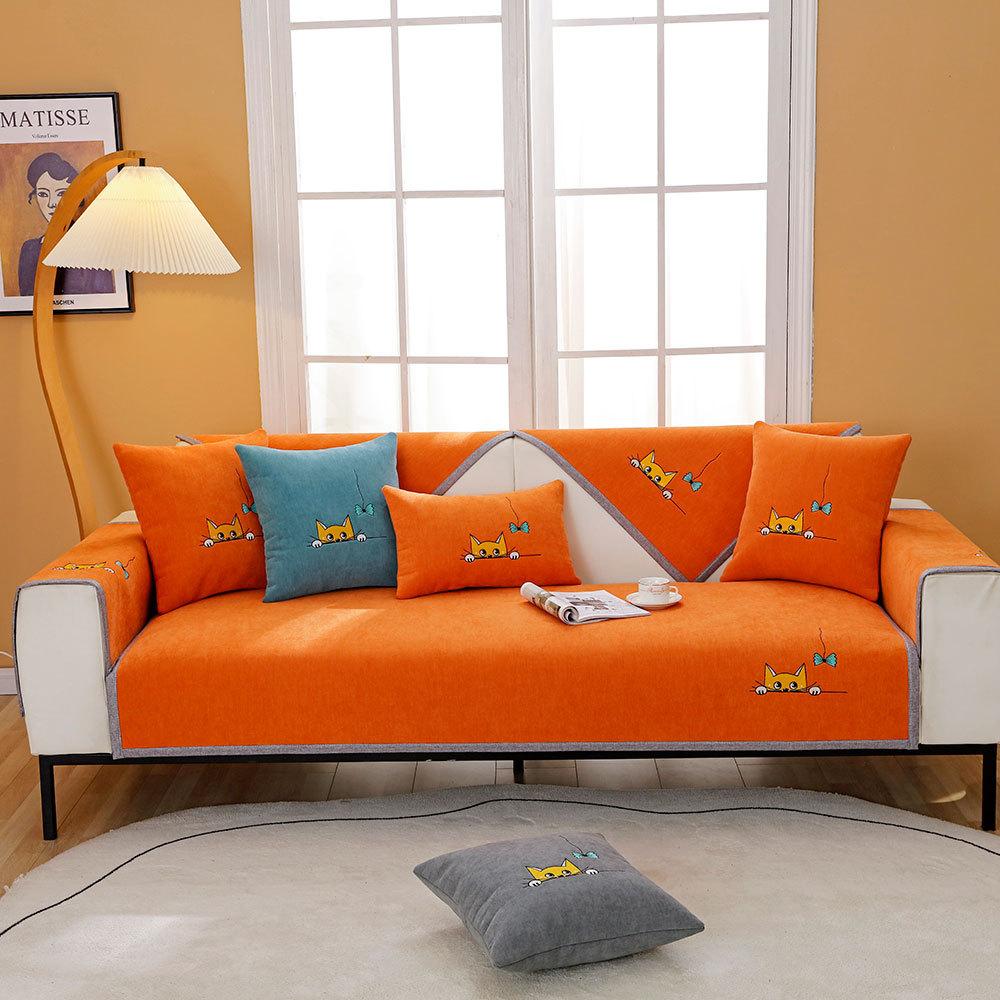 Chenille Sofa Cushion Kitten Four Seasons Universal Non-Slip Sofa Cover Nordic Simple Cushion Light Luxury Cover Towel