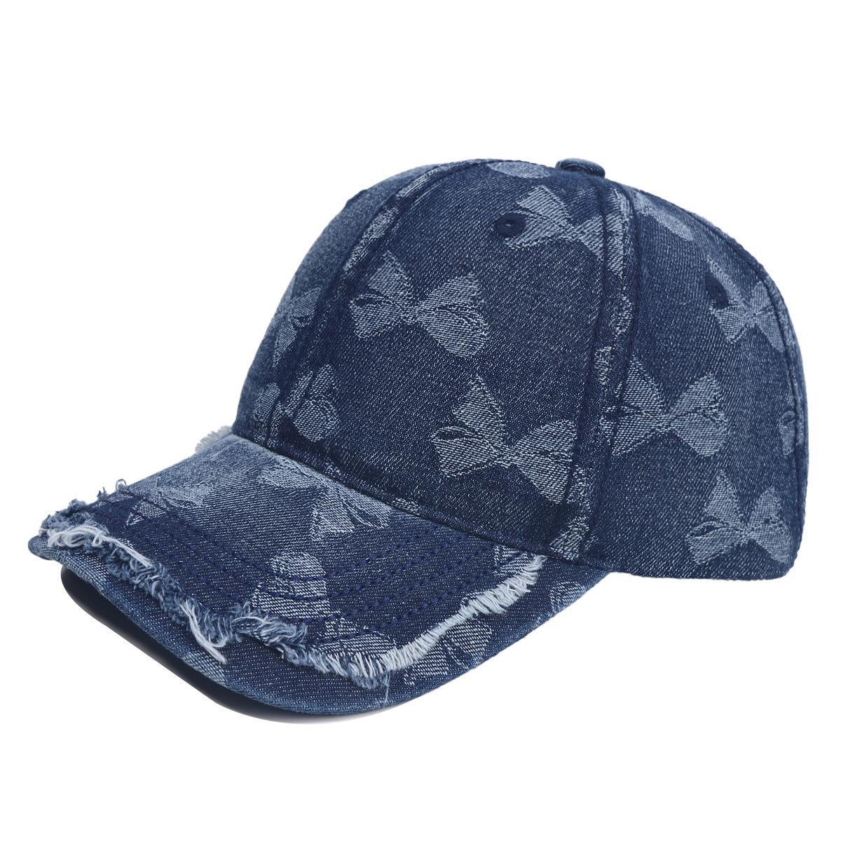 Retro Embroidered Women s Distressed Denim Baseball Cap with Bow M (56-58cm) джинсовый синий