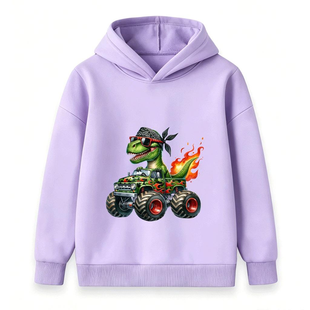 Kids Boys Girls Hoodie Cool Dinosaur T-Rex Monster Truck Print Long Sleeve Pullover Sweatshirt for Casual Daily Wear