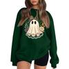 Women's Long Sleeve Neck Sweatshirt Loose Fit Casual Pullover Top with Small Halloween Print