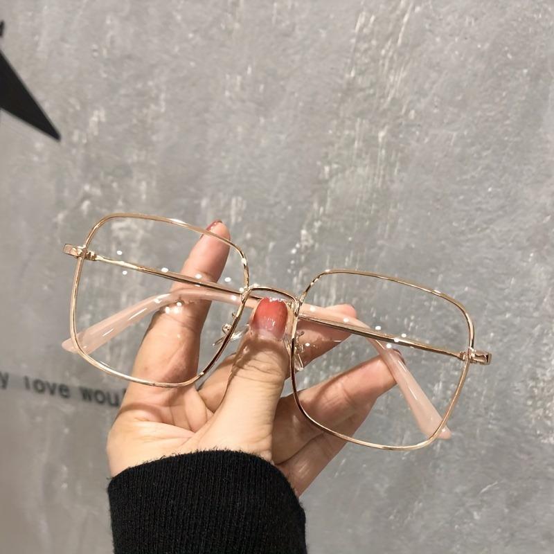 2PCS Women's Large Frame Square Glasses High-definition Flat Lens Metal Frame Trendy Fashionable Eyewear