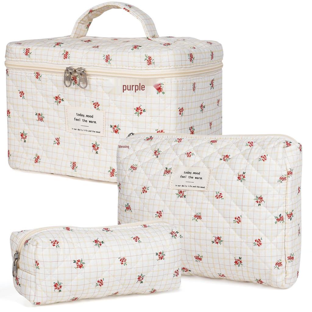 Three-Piece Floral Large-Capacity Makeup and Travel Bag Set