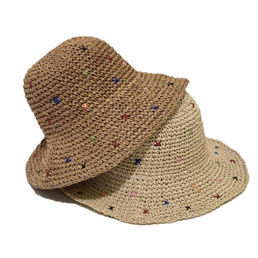 Summer Hand-crocheted Straw Hat Small Color Point Outdoor Travel Hat Beach Hat Sun Hat Sunshade Sun Protection Versatile