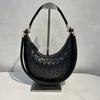 Womens Genuine Leather Woven Underarm Bag Versatile Crescent Shoulder Crossbody