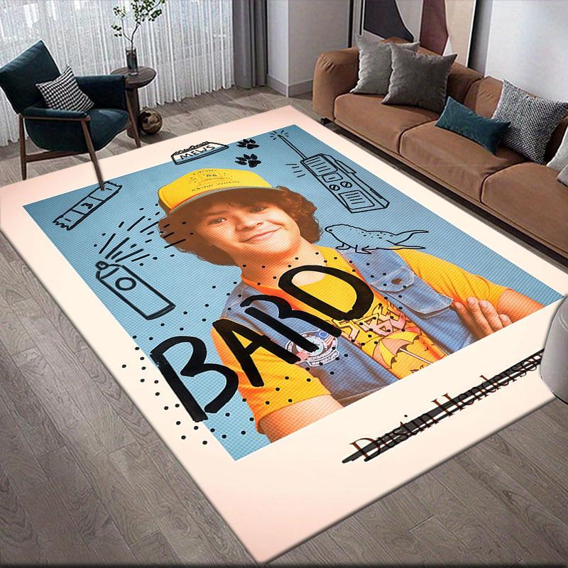 Dustin Flannel Printed Carpet, Home Sofa Decoration for Living Room & Bedroom, Non‑Slip Play Flannel Floor Mat for Game Room