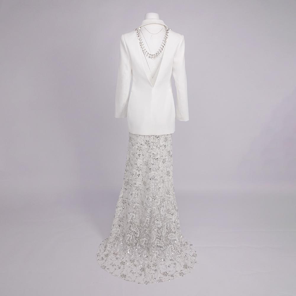 Elegant Rhinestone Beaded Suit Jacket and Skirt Two-Piece Set
