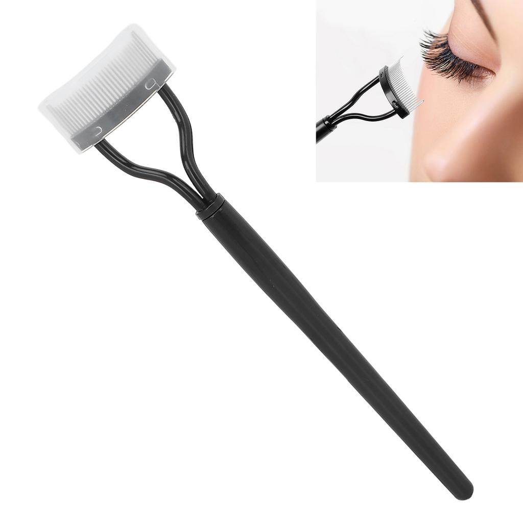 Wimpernkamm Gebogenes Design Separate Abdeckung Edelstahlmaterial Schwarzer Gerader Griff Wimperntrenner für die Schönheitsplege