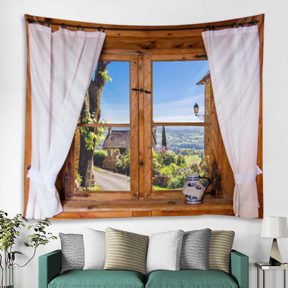 

Пейзаж за окном, настенный гобелен, художественное украшение, одеяло, занавеска, висит дома, спальня, гостиная, украшение 100X75CM