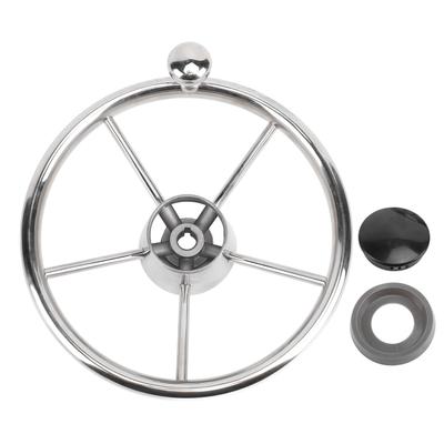 11 Inch Boat Steering Wheel Marine Stainless Steel Steering Wheel 5 Spoke 25 Degree with Foam Grip and Center Cap for