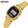 SANDA Retro Steel Band Square Dial Waterproof Alarm Clock Watch for Men & Women