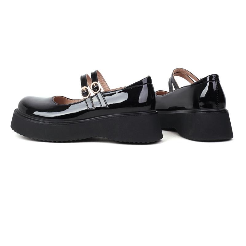Women's Flats Fashion Flat Platform Black White Wedge Loafers Shoes Patent Leather Straps Mary Janes Shoes Girls