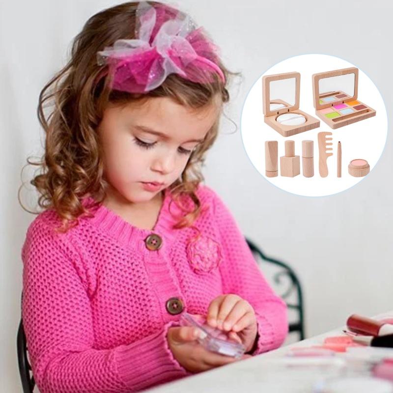 Wooden Makeup Toy Set For Kids Lipstick Eyeshadow Blush Pretend Play Cosmetics Kit