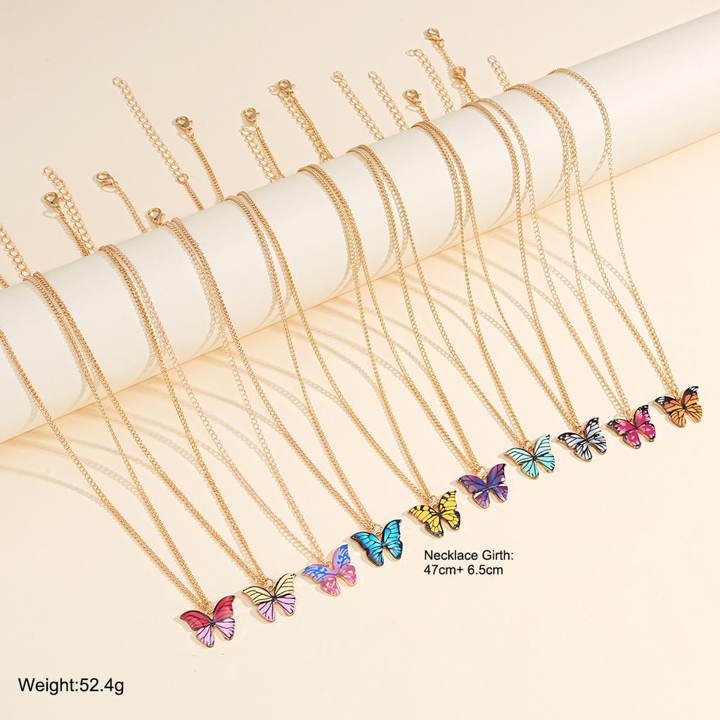 10 Pcs Fashion Butterfly Necklaces For Women Boho Vintage Colorful Simple Pendant Choker Chain New Jewelry Gifts