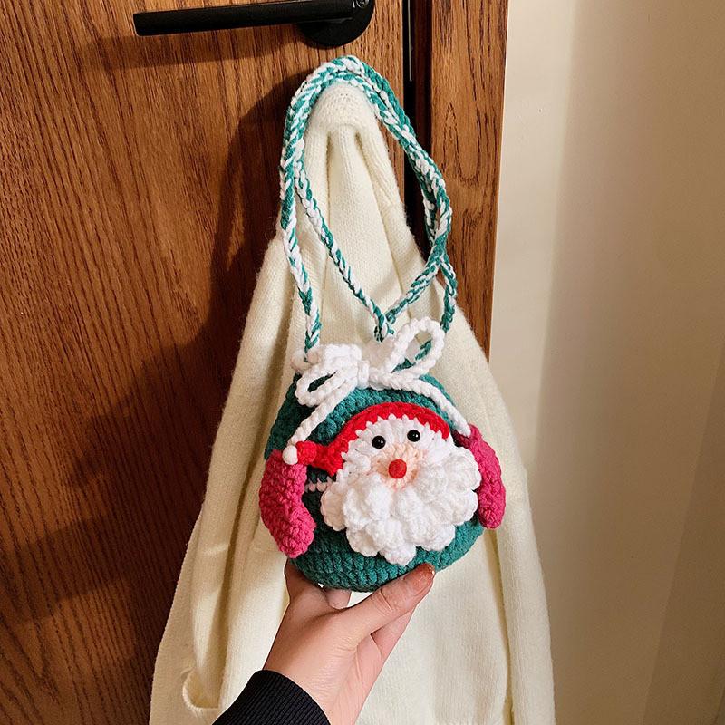 Claus Hand Santa Crocheted Knitted Crossbody Bag With Soft Texture Fashion Gift
