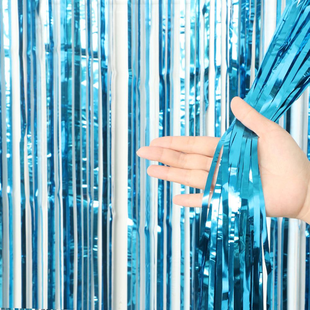 

Party Decoration Rain Curtain Birthday Arrangement Wedding Background Wall Decoration Bright Rain Curtain Fringed Balloon Decoration Curtain 1X2m light blue rain curtain