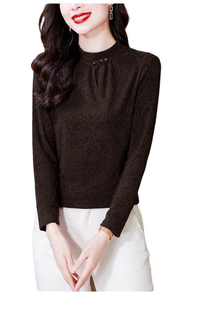 Elegant Retro Lace High-Neck Long Sleeve Women's T-Shirt for Spring