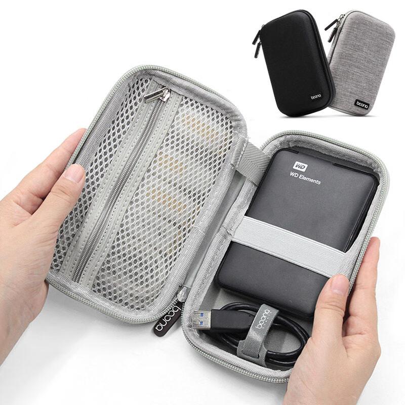 Portable Hard Drive Case with Data Cable Storage, Shockproof and Drop-Resistant Digital Protection Case for USB Flash Drive, Large Size