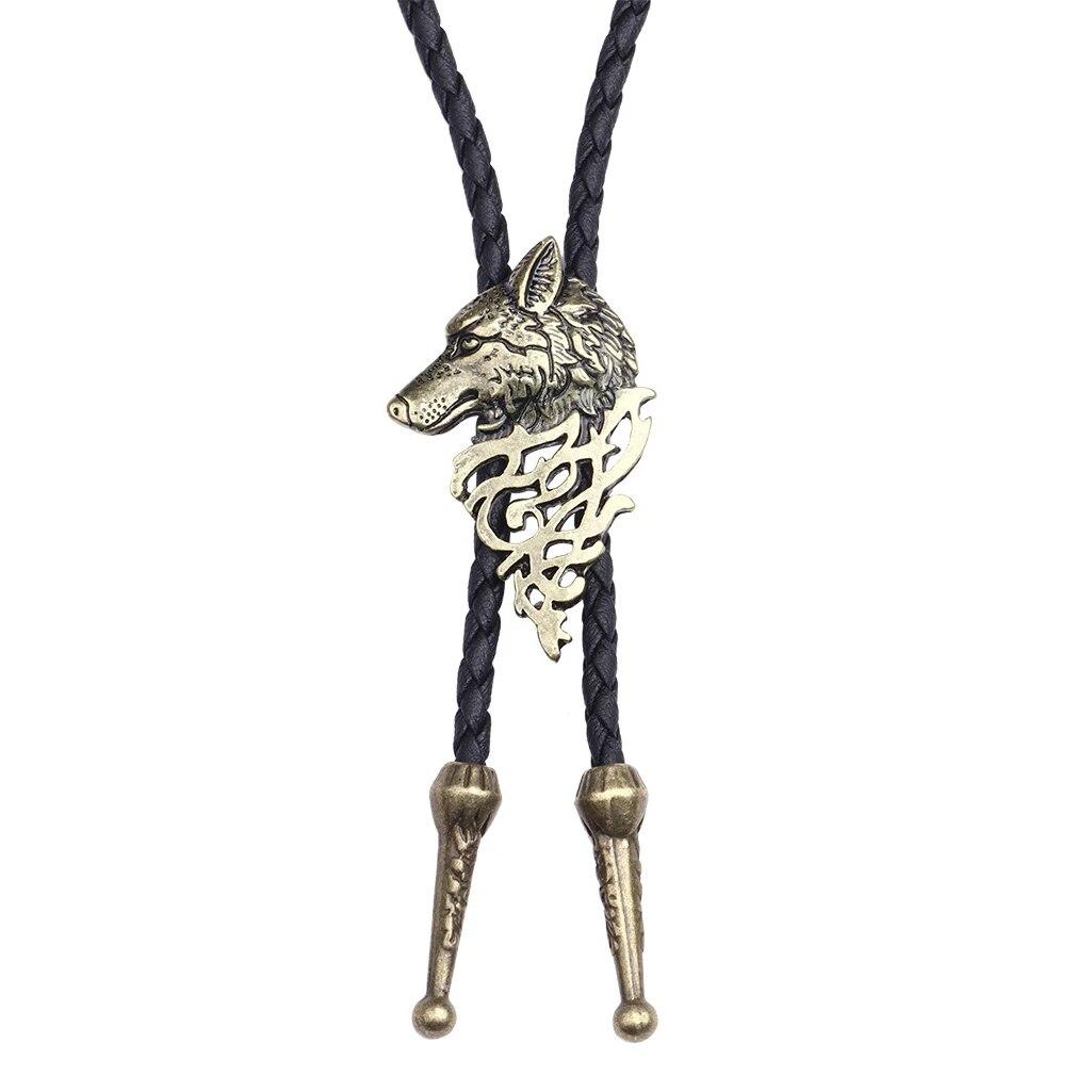 

Мужской модный галстук-боло, кожаное ожерелье, танцевальный галстук, винтажные аборигены, серебряный волк, вестерн-родео-боло,