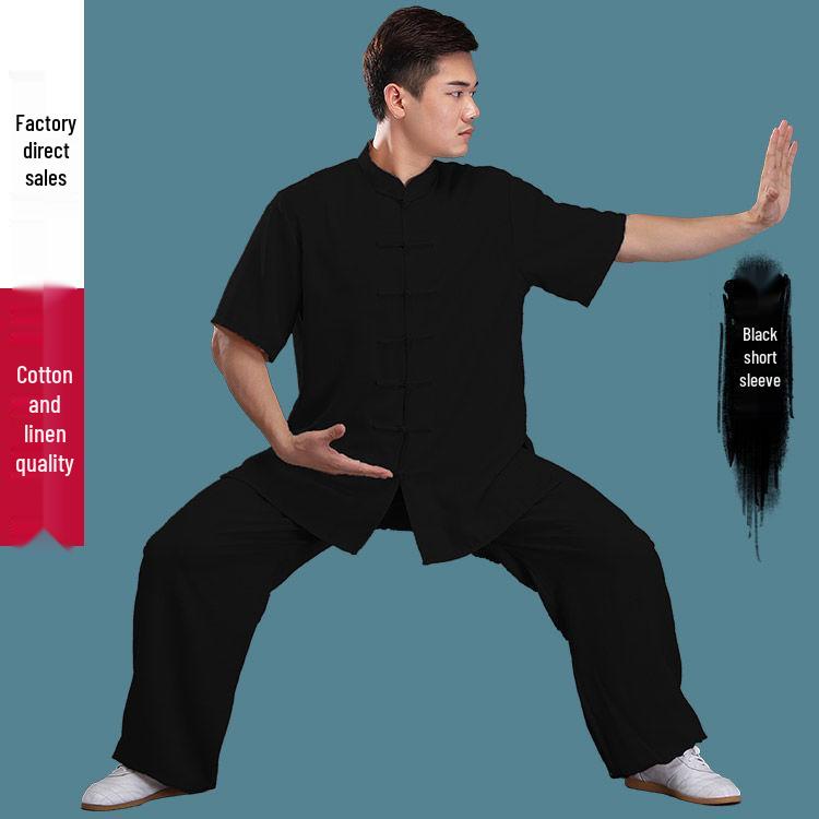 Men's Bamboo Cotton Linen Tai Chi Wushu Suit - Chinese Style Practice Clothing, Thin for Spring/Summer Morning Exercise