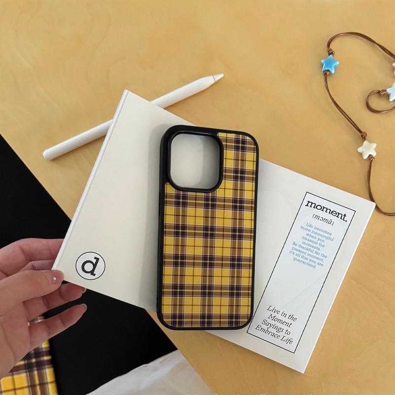 INS Retro American Simple Grid Black Border Matte Phone Case For iPhone 16 15 14 12 13 11Pro Max Plus Anti Drop Protective Cover
