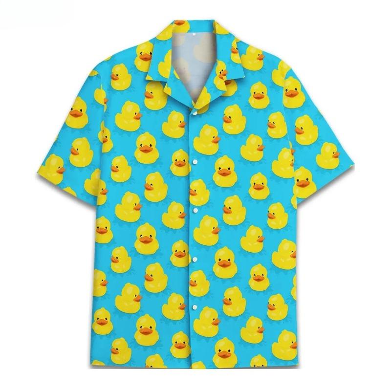 Summer Fun Duck Pattern Hawaiian Men's Shirt - Yellow Duck 3D Print - Casual Buttoned Shirt - Quick-Dry and Breathable