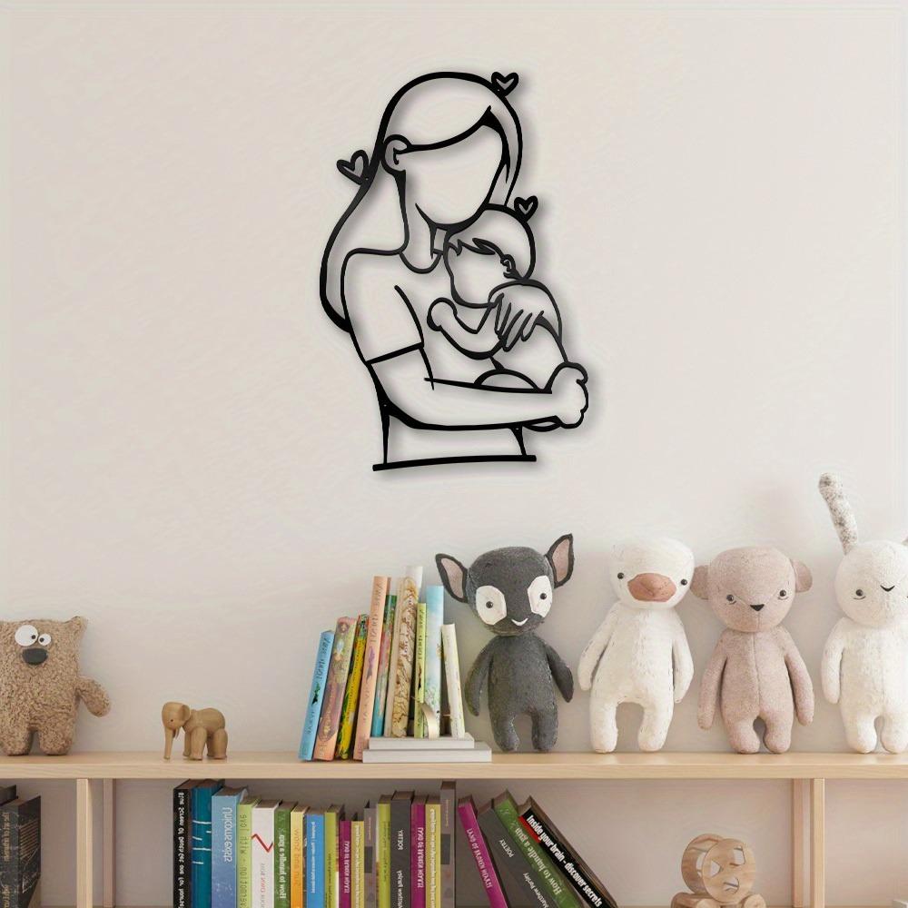 Black Metal Wall Art Mother Holding Child, Home Decoration, Housewarming Gift, Living Room Bedroom Hanging Decor