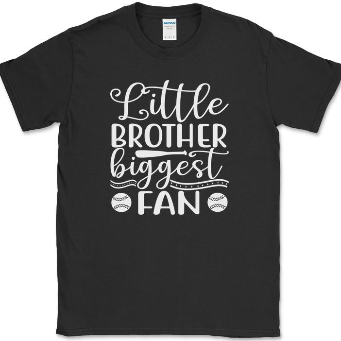 Little Brother Biggest Fan Baseball T-Shirt Funny Sports Family Gift Text Tee S