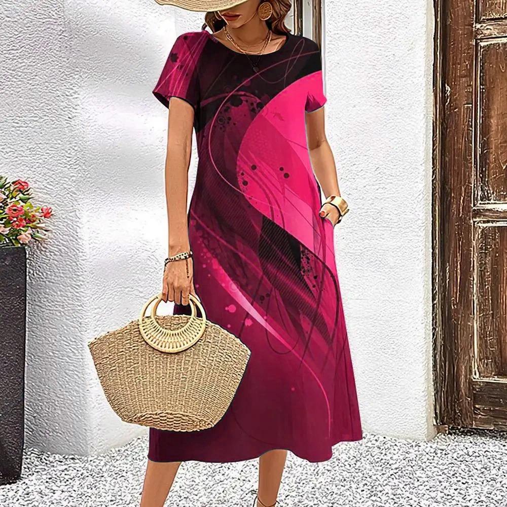 

Fashion Tie-dye Striped Women Elegant Mini Dresses Summer Short Sleeve 3D Print Gradient Street Ladies Casual Dress Big Size S