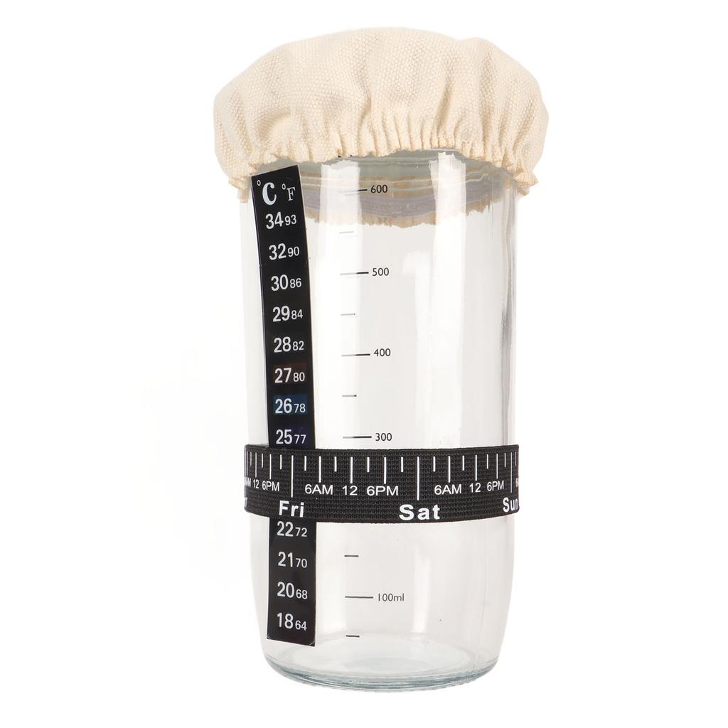 Sourdough Starter Kit 24oz Glass with Spatula Cloth Cover Feeding Line Marker Temperature Marker Sour Dough Starter Jar