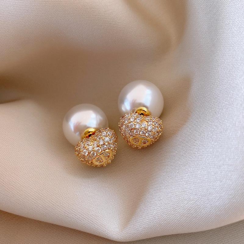 Silver Needle Multi-layer Letter Twill Zircon Pearl Earrings Medieval Vintage Light Luxury Stud Earrings Versatile Earrings