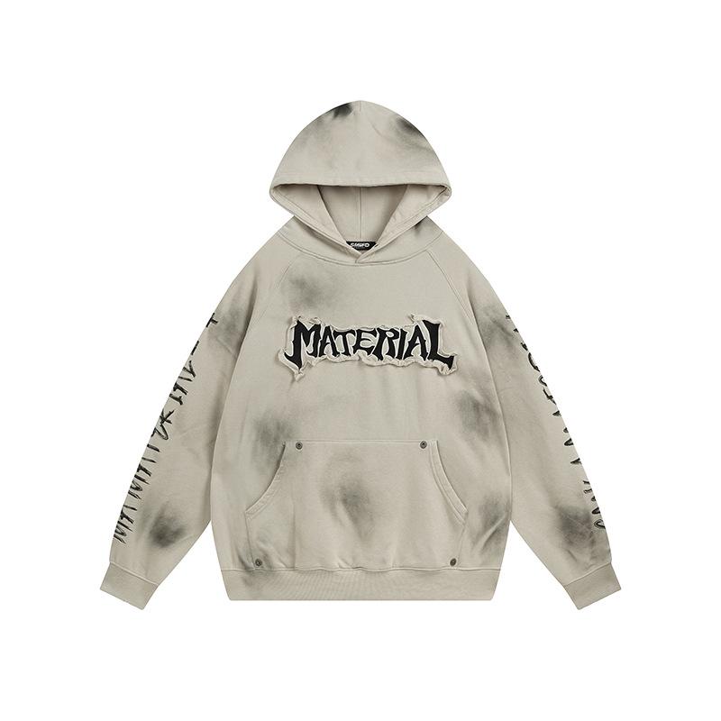Men s Wasteland Style American Washed Heavy Hoodie Autumn and Winter Patch Embroidered Hooded Sweater M