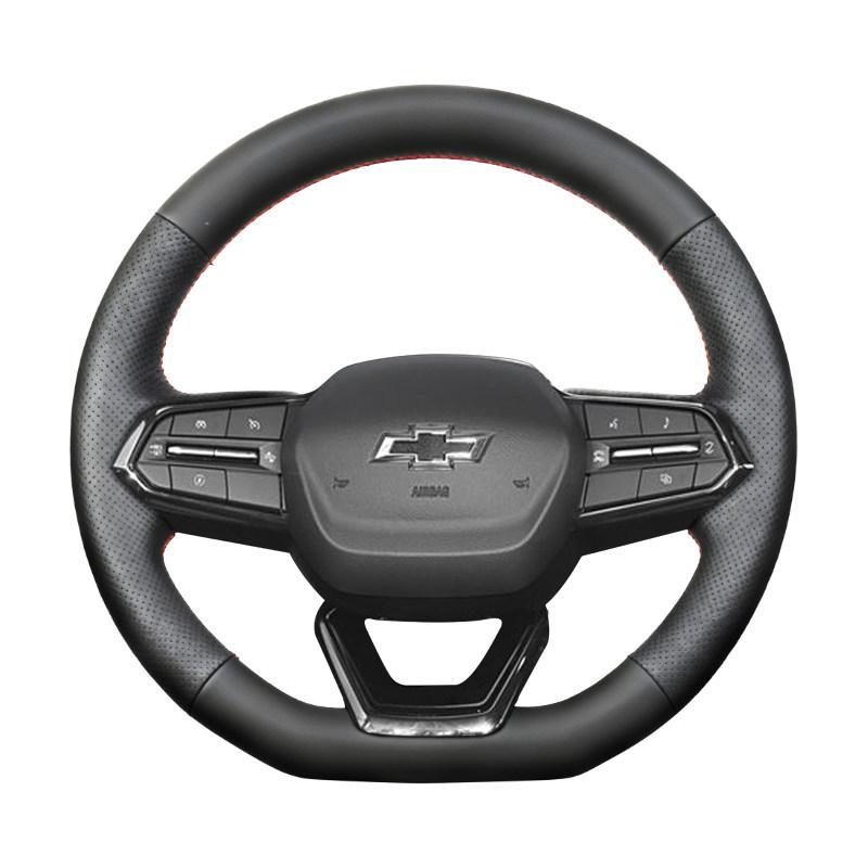 For Chevrolet Chevy Blazer Equinox RS Silverado EV RST 2024 2025 Braid Black Leather Red Stitching Car Steering Wheel Cover
