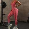 Women Seamless Leopard Print Cross Back Jumpsuit Butt Lifting Yoga Bodysuit High Elastic Workout Fitness Athletic Catsuit